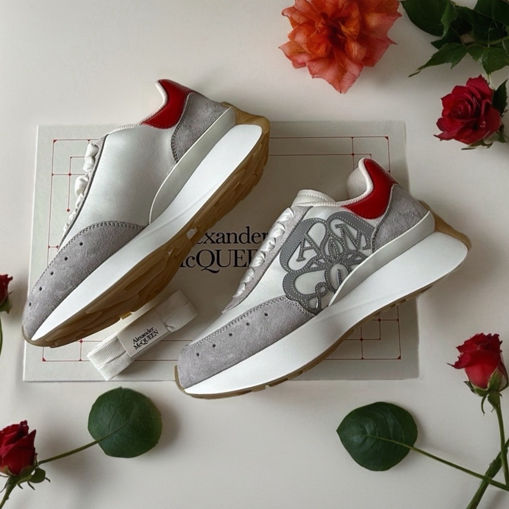 Alexander McQueen Leather Sneakers White Gray Red Chunky Platform EU 6